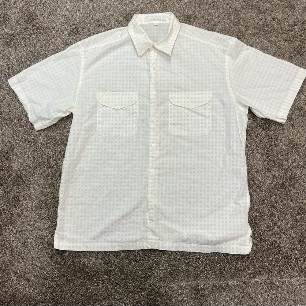 Perry Ellis shirt mens large white short sleeve button down lightweight classic‎